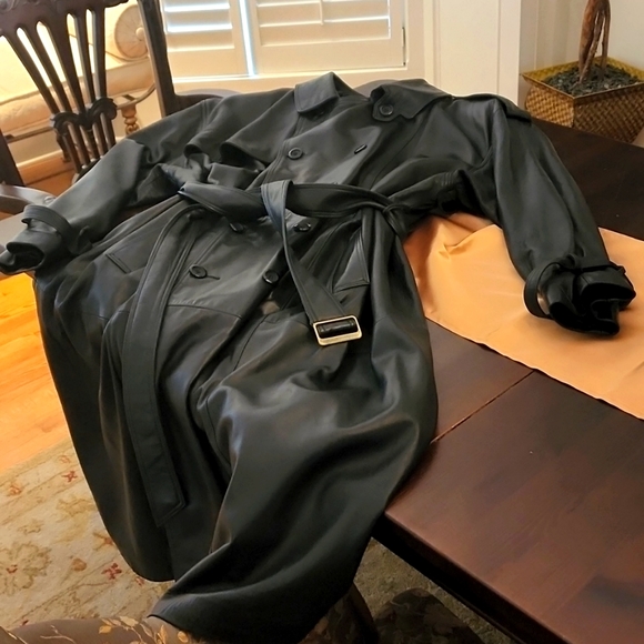 ANDRE Creations de Cuir Mens 2XL Leather Trench Coat Black - Picture 11 of 14